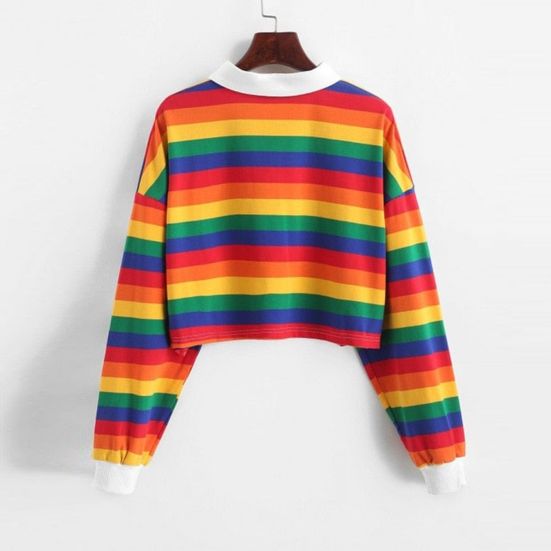 Rainbow Striped Collar Sweatshirt