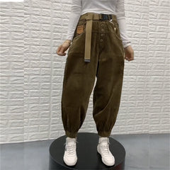 Waisted Button Solid Pants