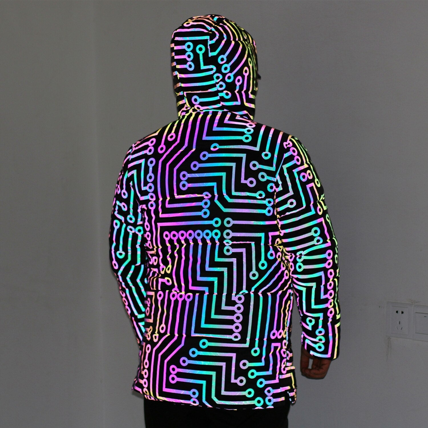 Rainbow Reflective Circuit Print Long Coat