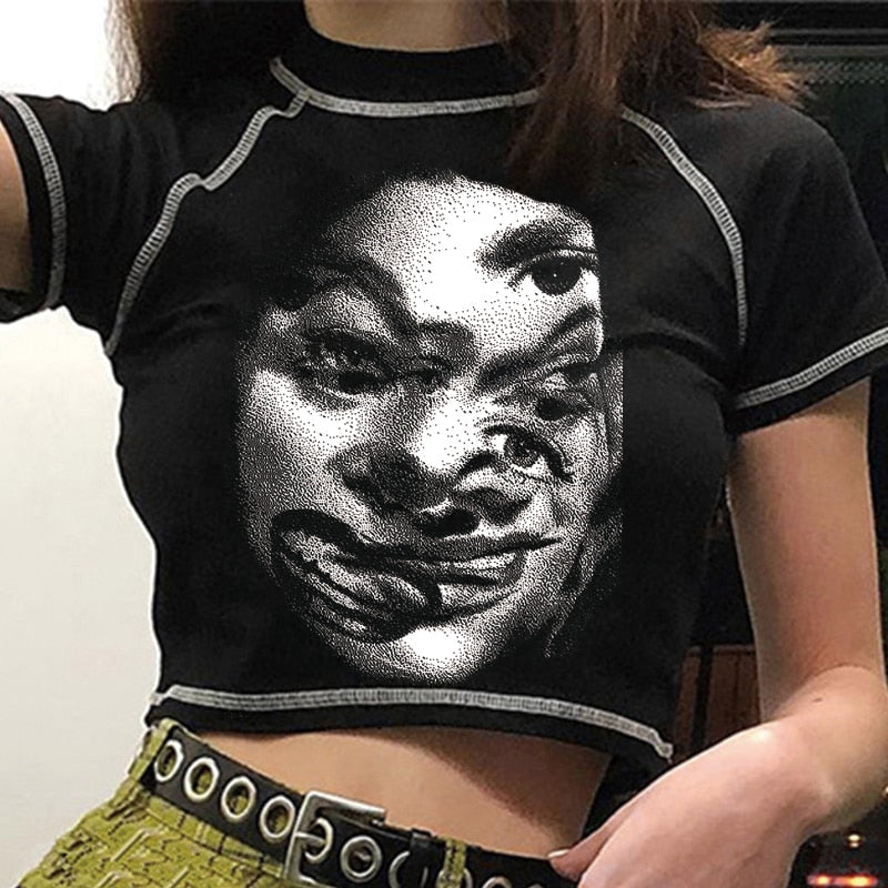 Gothic Human Face Crop-Top