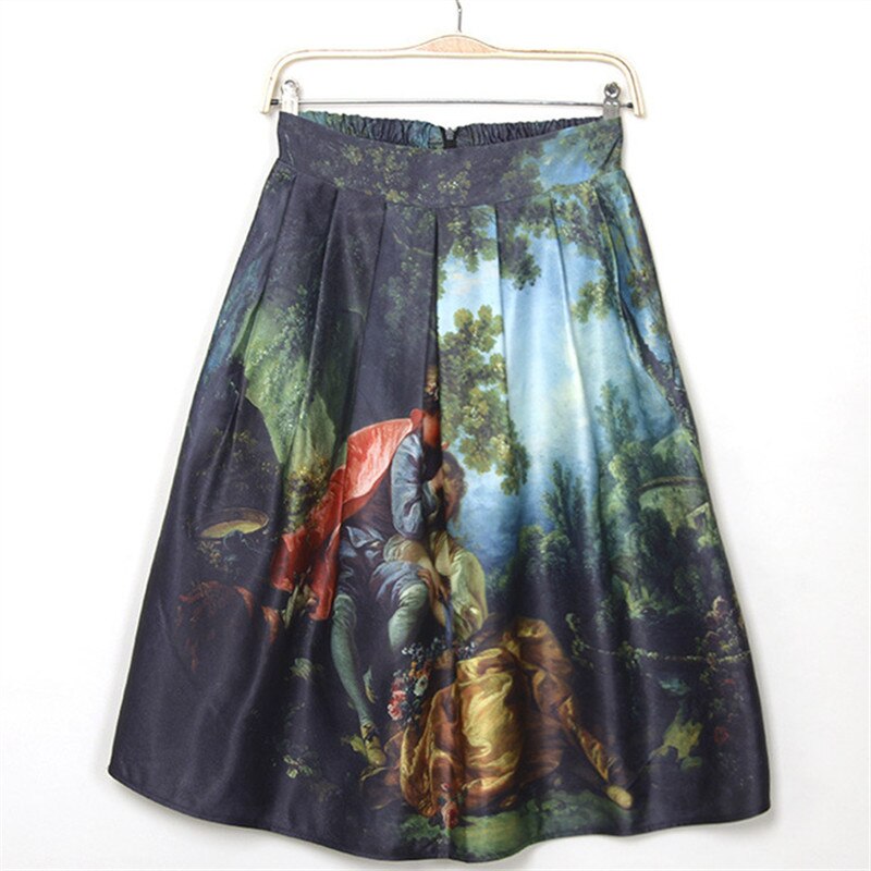 Princess Royal Oil Painting High Waist Pleated Skirt