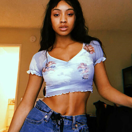 Lettuce Trim See Through Floral Angel Crop Top