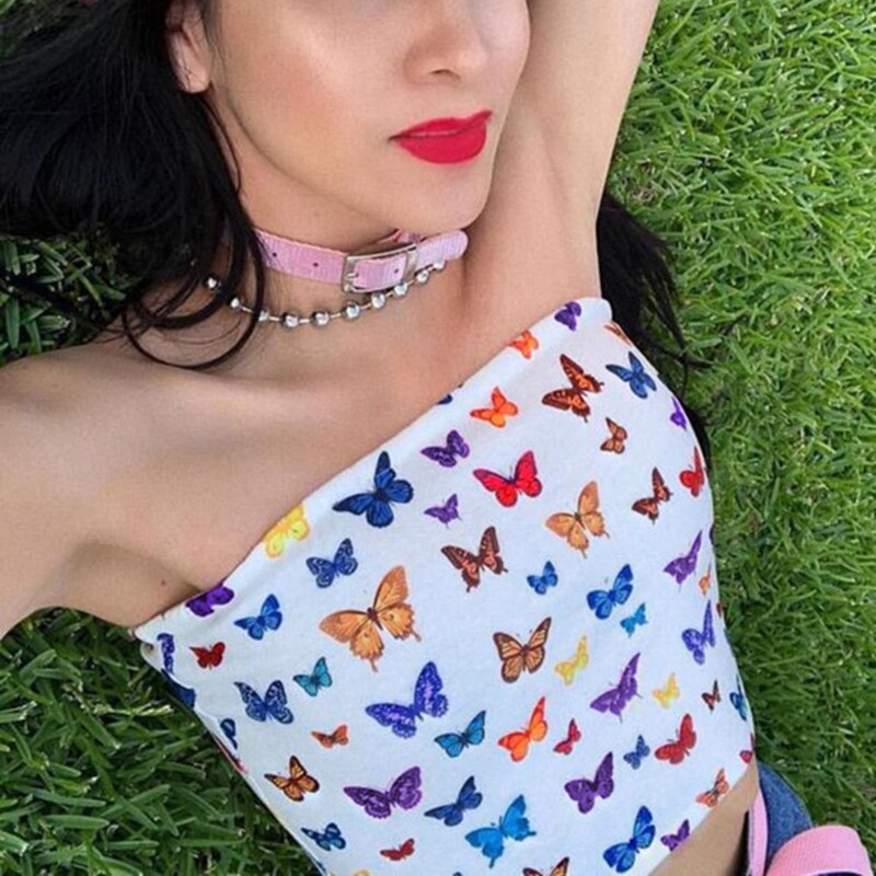 Colorful Butterfly Sleeveless Crop Top