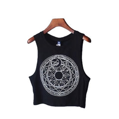 Symbols Moon Sun Gothic Loose Crop Top