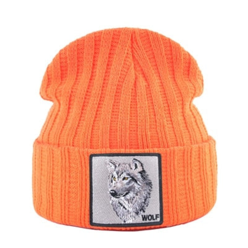 Wolf Patch Knitted Winter Soft Beanie