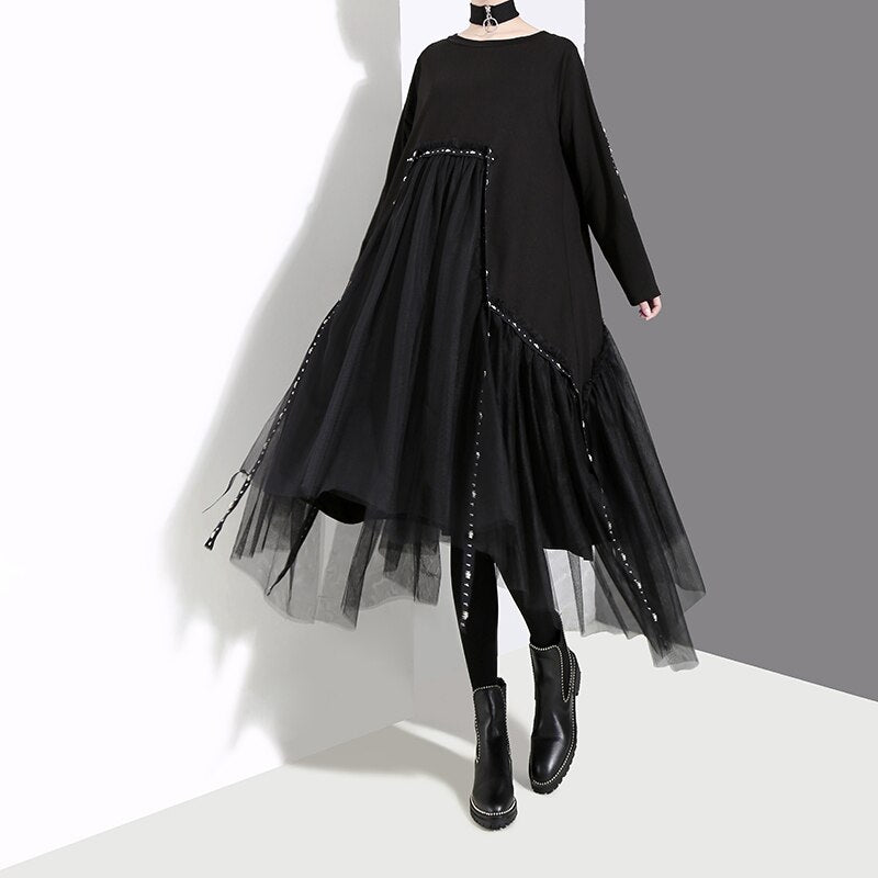 Solid Black Gothic Long Sleeve Dress