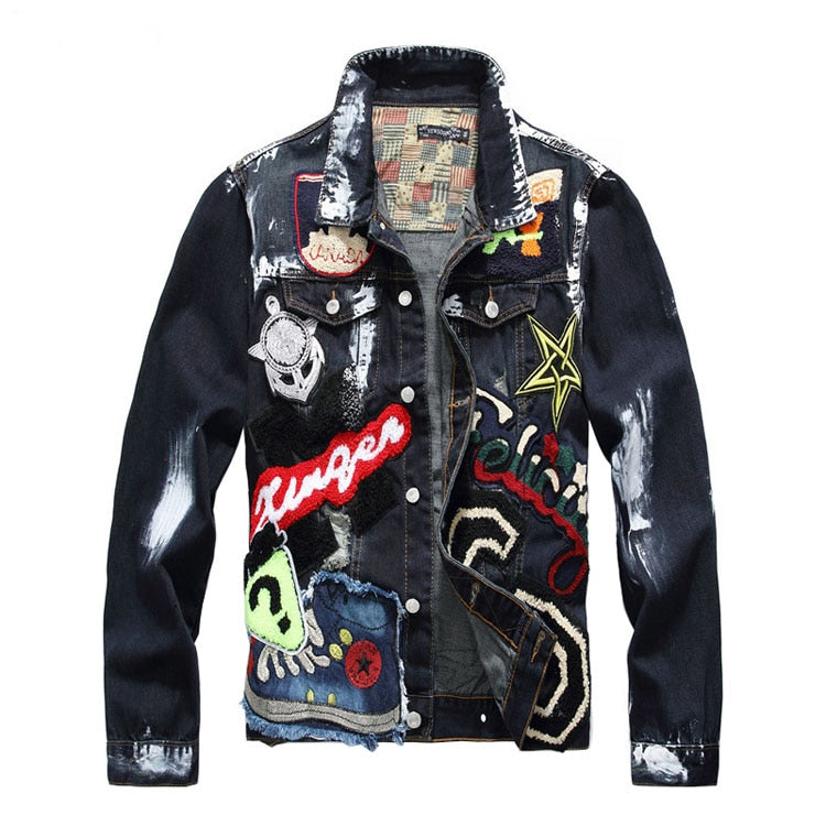 Badge Patches Painted Denim Jacket