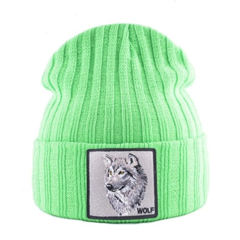 Wolf Patch Knitted Winter Soft Beanie