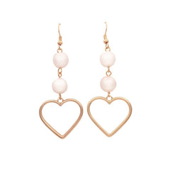 Metal Heart Pearl Dangle Earrings