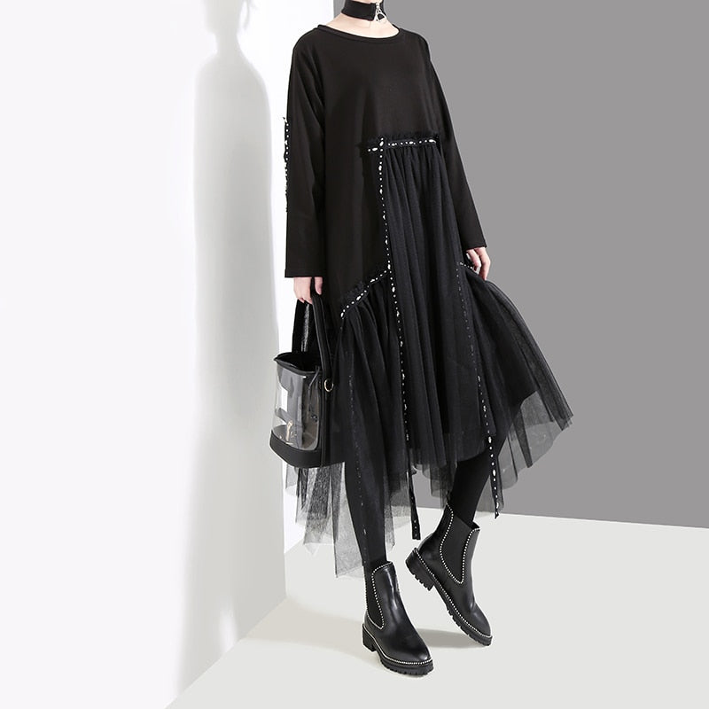 Solid Black Gothic Long Sleeve Dress