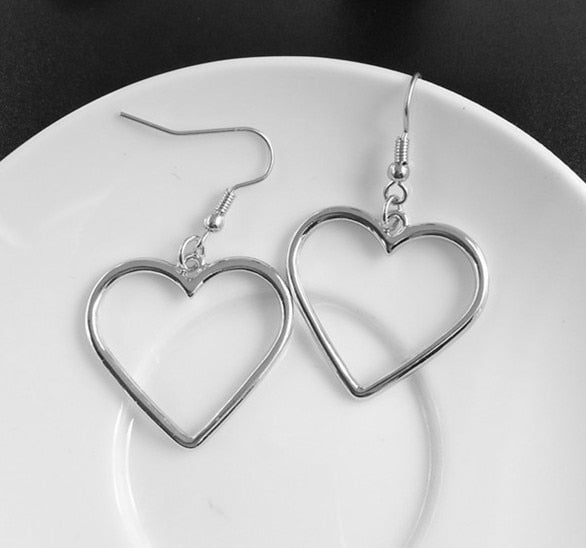 Metal Heart Pearl Dangle Earrings