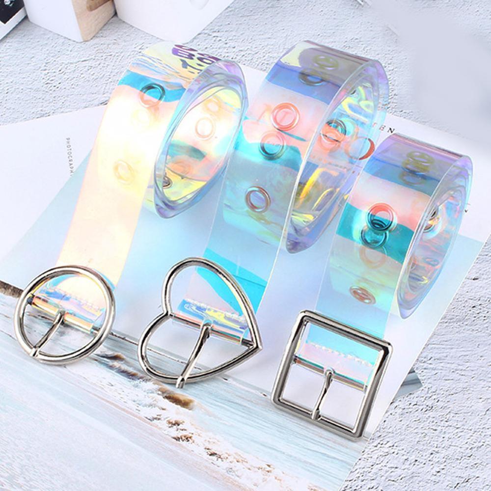 Holographic Clear Metal Pin Buckle Belts