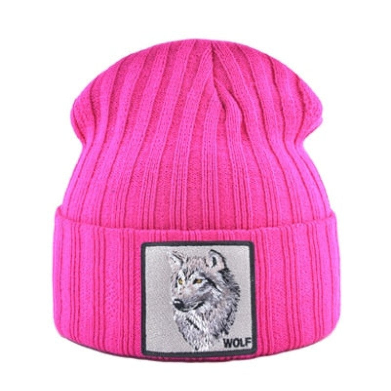 Wolf Patch Knitted Winter Soft Beanie