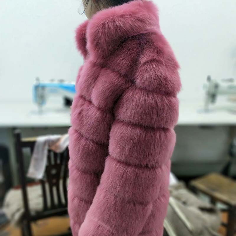 Solid Shaggy Fluffy Faux Fur Warm Jacket