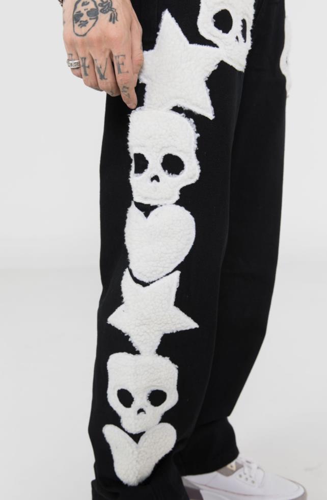 Skull Embroidery Straight Pants