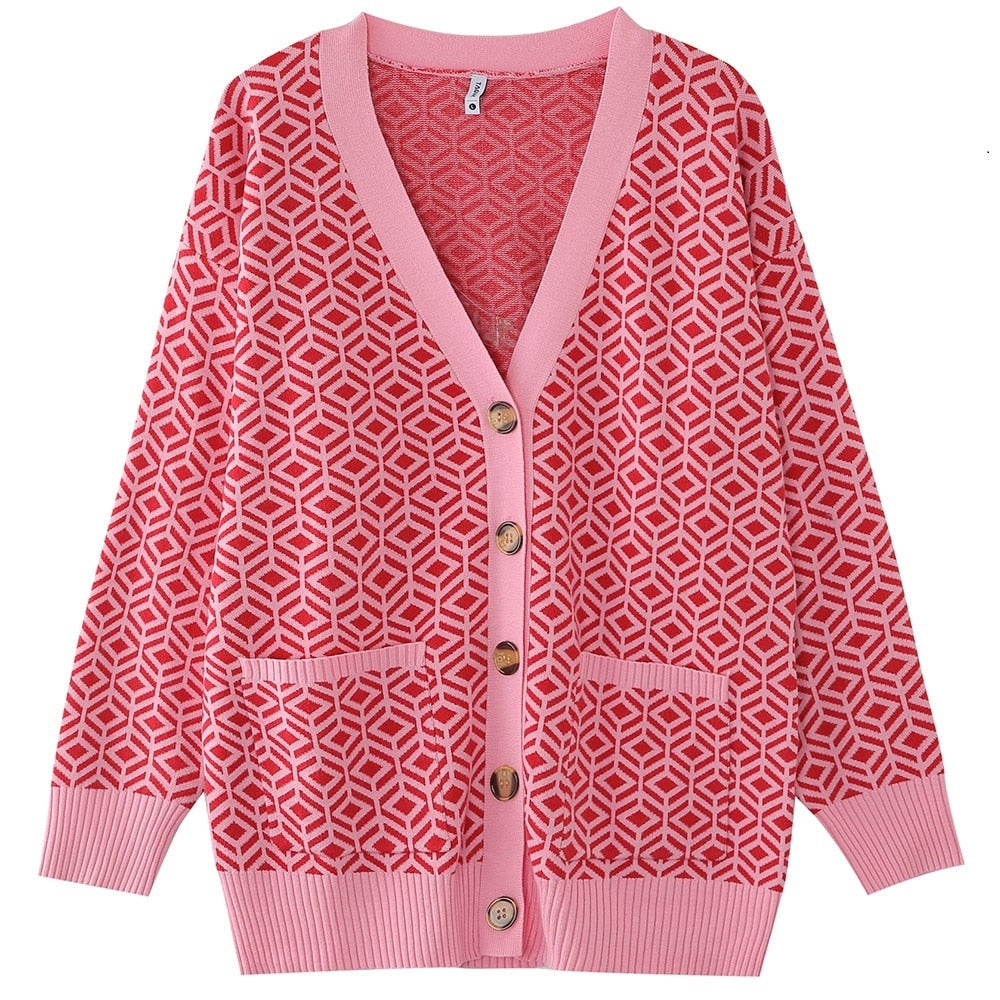 Diamond Pattern Loose Knit Cardigan