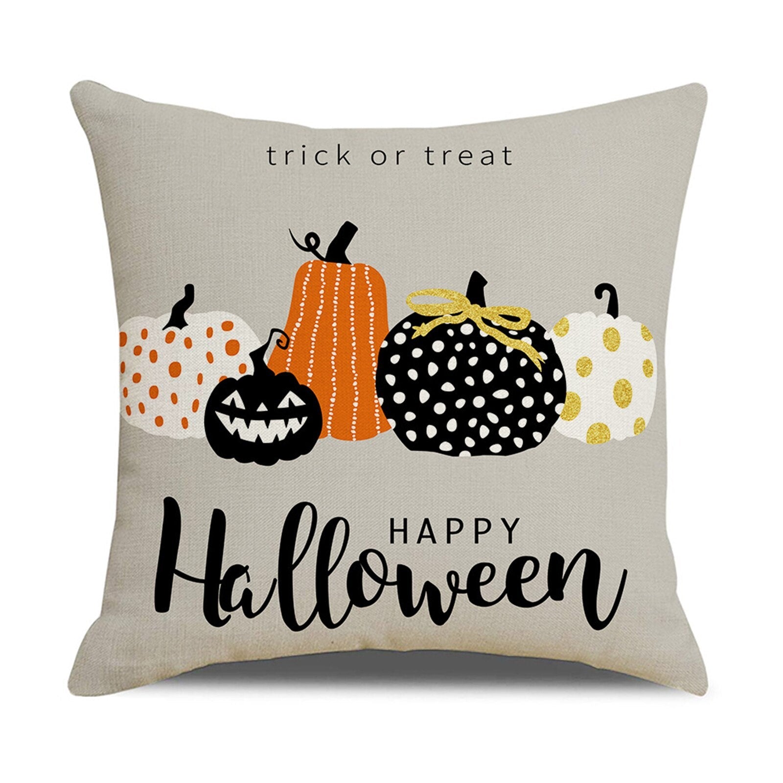 Happy Halloween Cushion Cover Linen Pumpkin