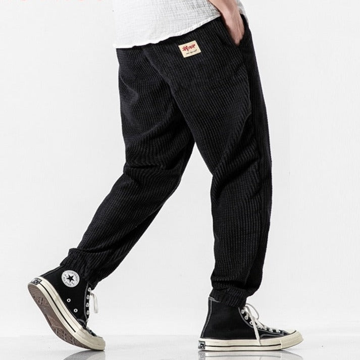 Solid Color Corduroy Ankle Sweatpants