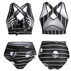 Hand Skeleton Skull Cross Strap High Waist Bikini