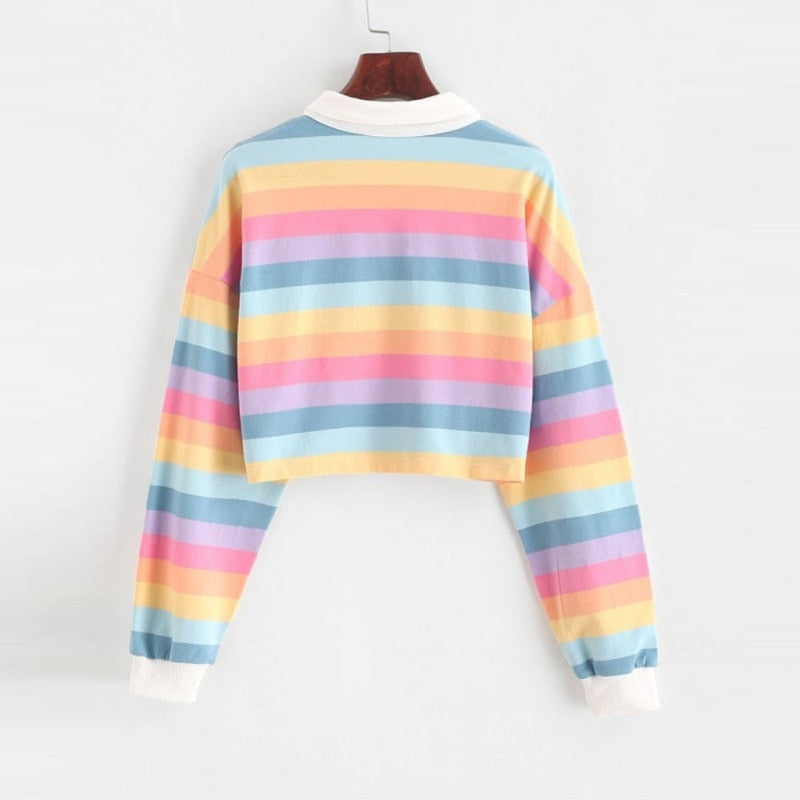 Rainbow Striped Collar Sweatshirt