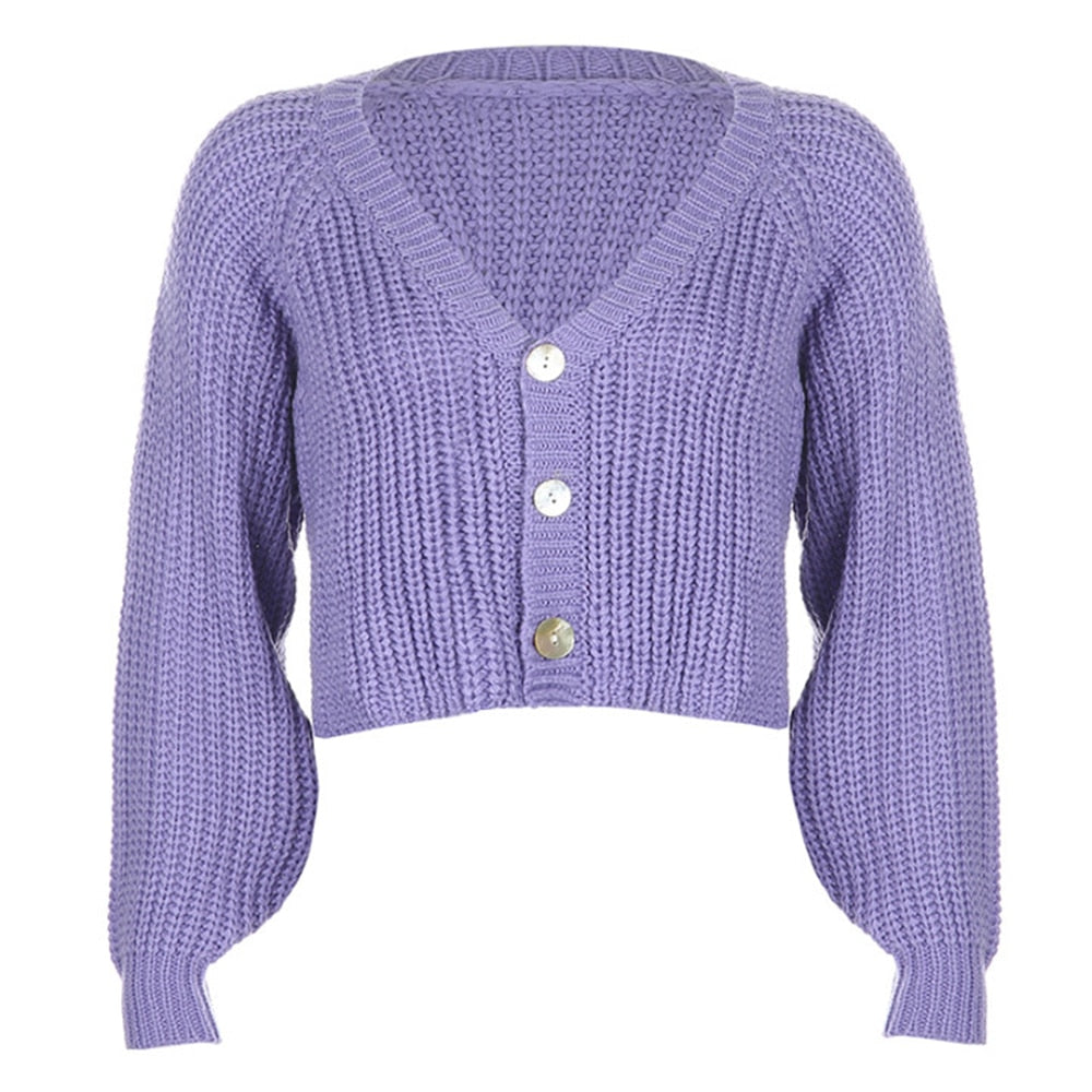 Solid Knitted Cropped Cardigans Sweater