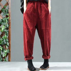 Solid Color Corduroy Harem Elastic And High Waist Pants