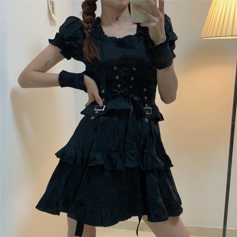 Dark Aesthetic Gothic Dress Puff Sleeve Dress