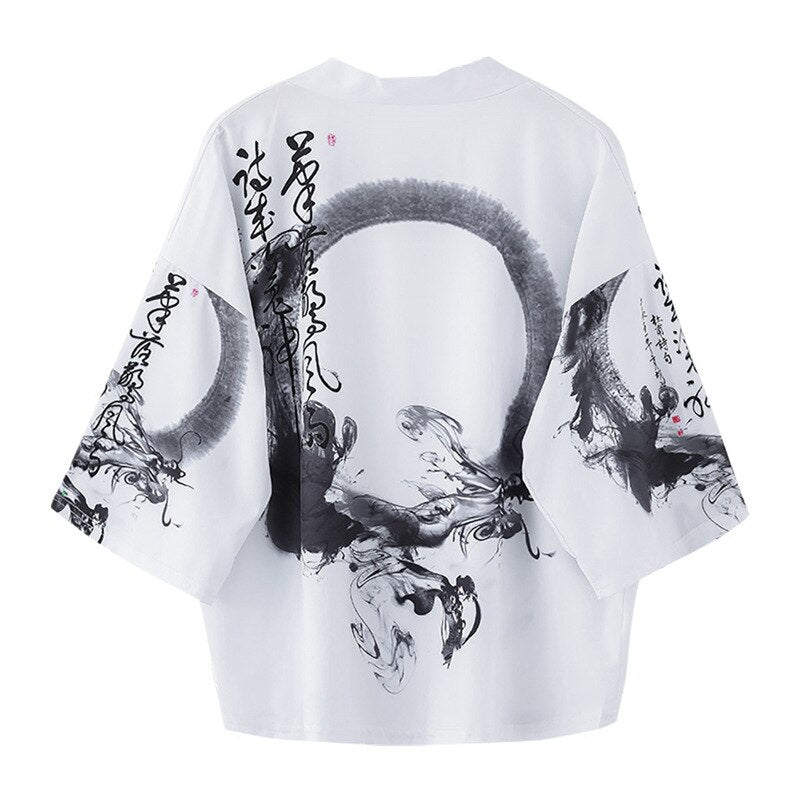 Dragon Kanji White Collection 3/4 Sleeve Kimono