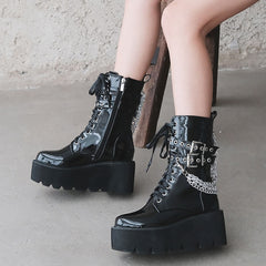 Gothic Chains Round Toe Mid-Calf Boots