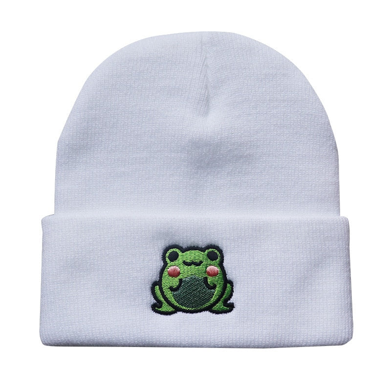 Cute Frog Embroidered Warm Beanie