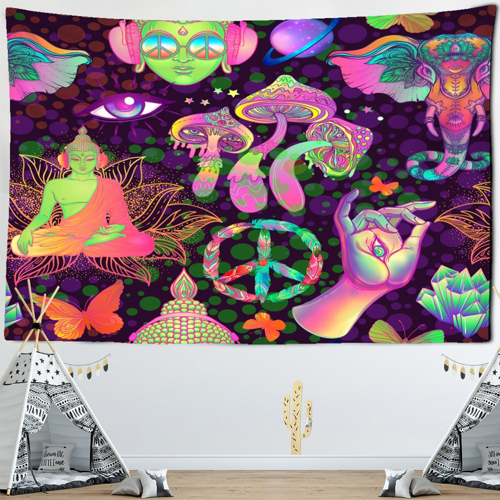 Psychedelic Mushroom Indian Mandala Tapestry Wall