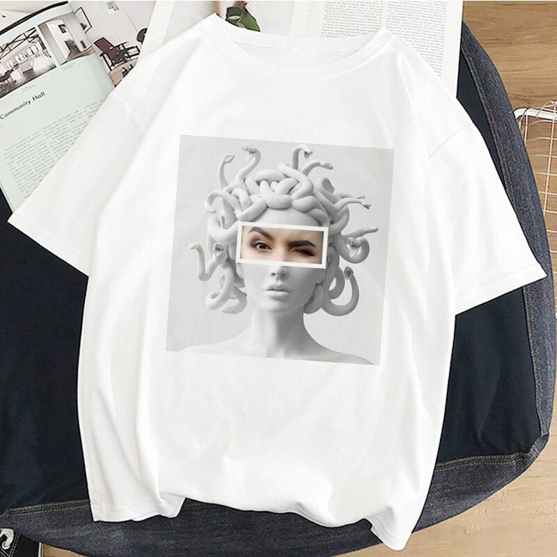 Medusa Sculpture Greek mythology Print T-Shirt