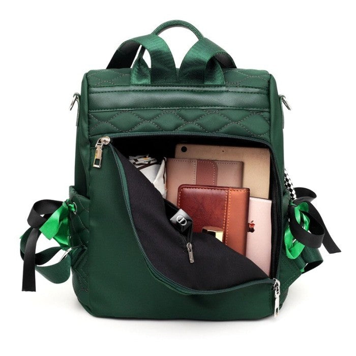 Solid Color Plaid Stitching School Backpack