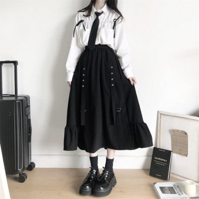 Korean Style Dark Gothic Ruffle Skirt