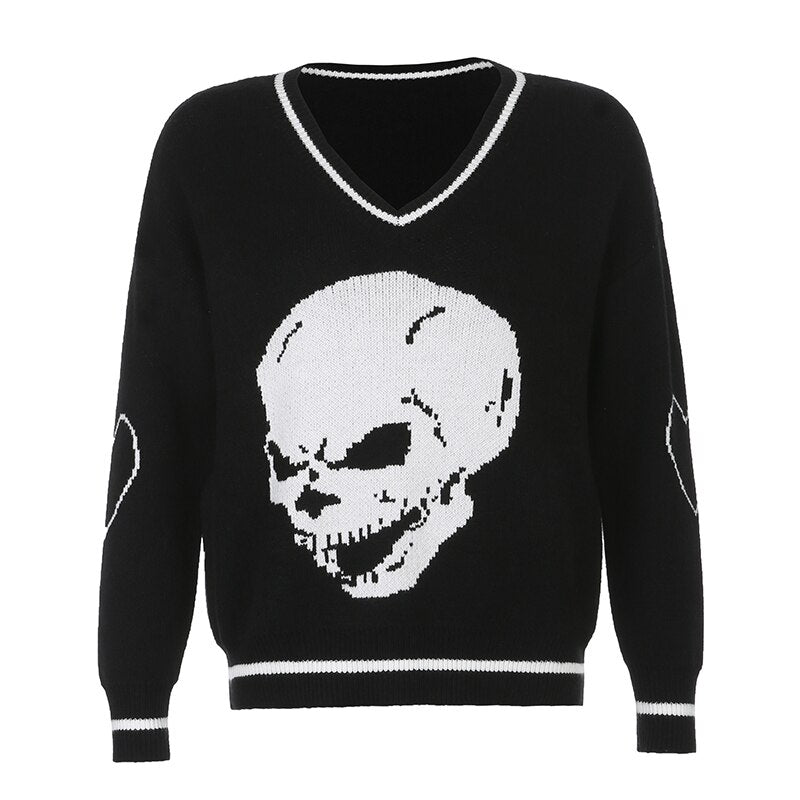 White Skull Pattern Oversize Sweater