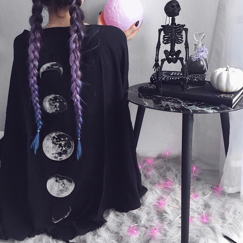 Moon Phase Black Gothic Oversized Cape