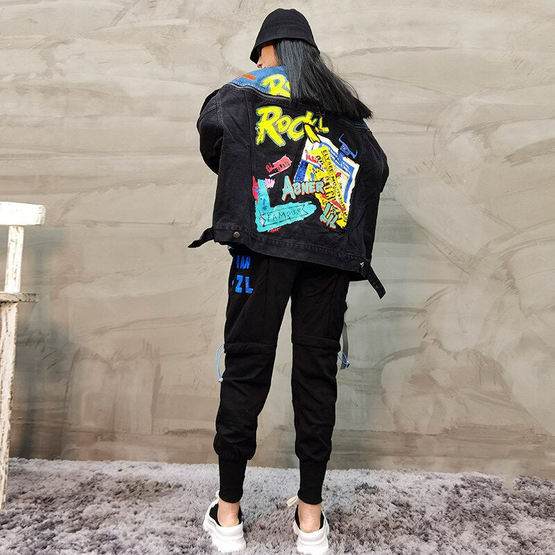 Rock Patchwork Graffiti Denim Jacket