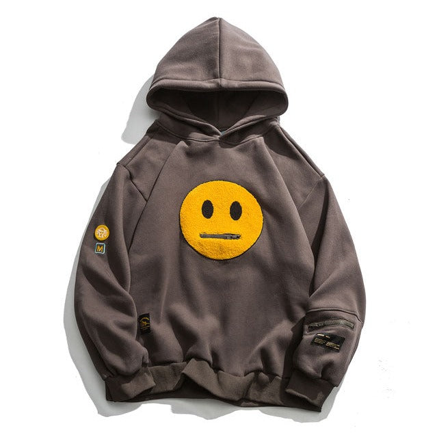 Zipper Pocket Smile Face Hoodie