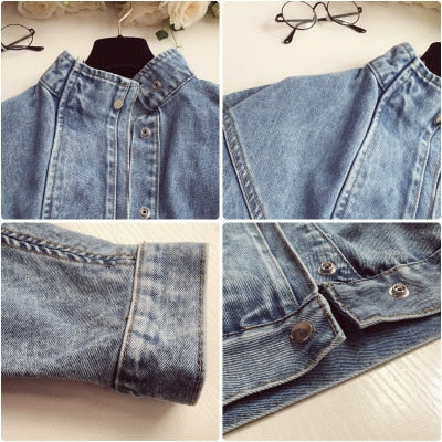 Mandarin Collar Vintage Denim Jacket