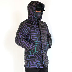 Rainbow Reflective Circuit Print Long Coat