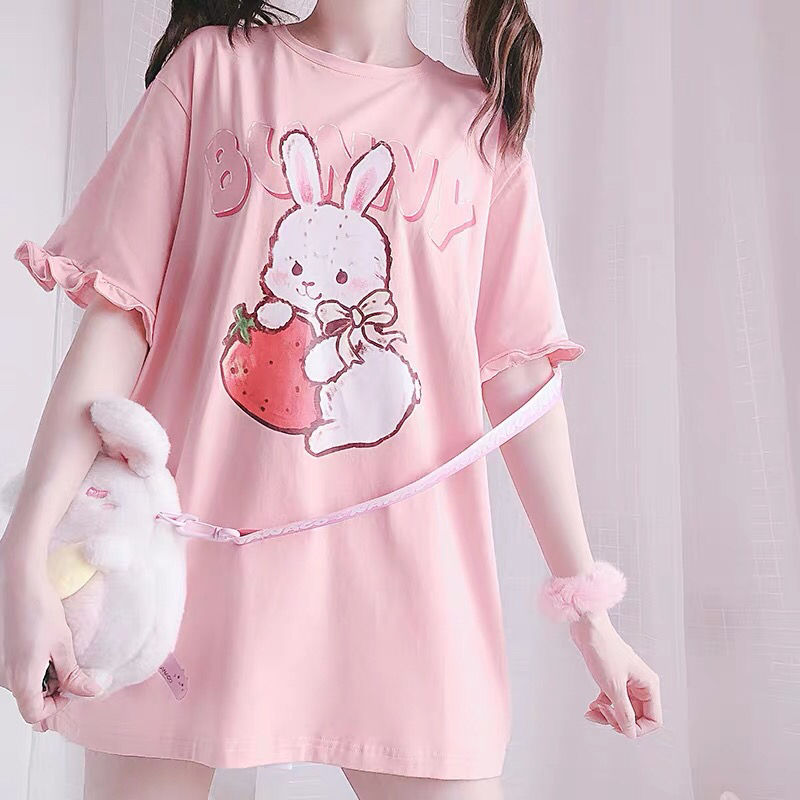 Cute Kawaii Strawberry Bunny Print Tshirt