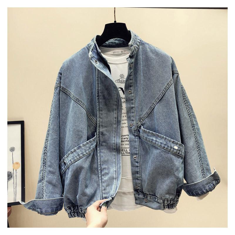 Mandarin Collar Vintage Denim Jacket