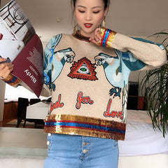 Parrot Embroidery Knitted Sweater