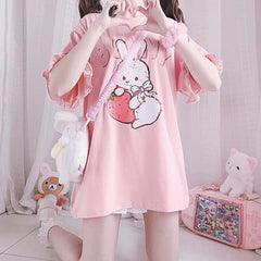 Cute Kawaii Strawberry Bunny Print Tshirt