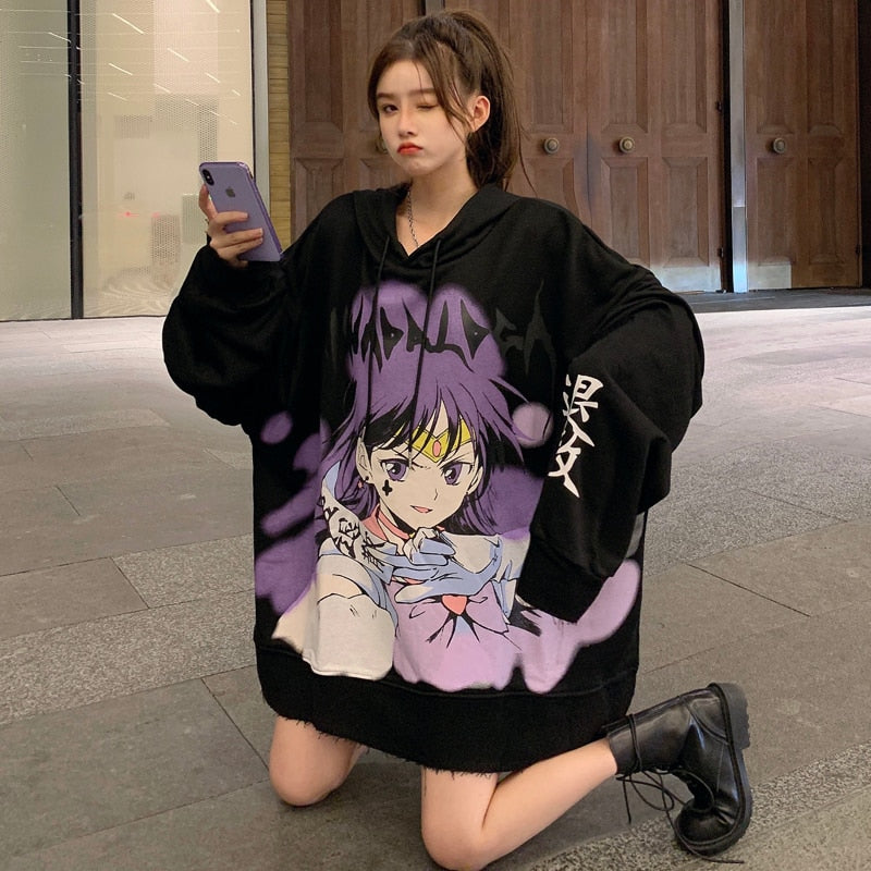 Japanese Cute Girl Cartoon Oversized Hoodie