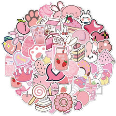 Pink Girl Cartoon Waterproof Stickers