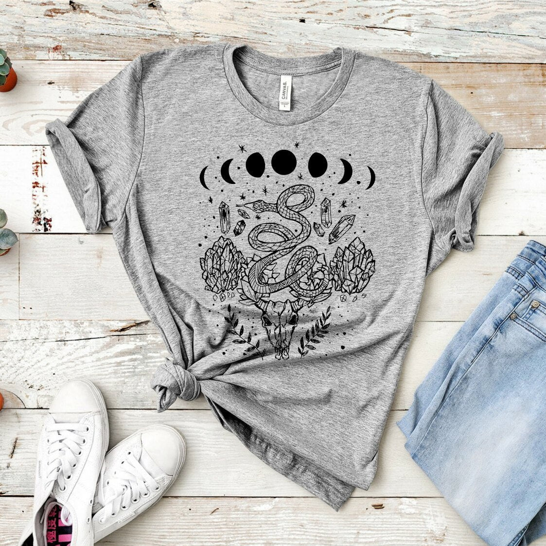 Moon Phases, Snakes, And Crystals T-Shirt