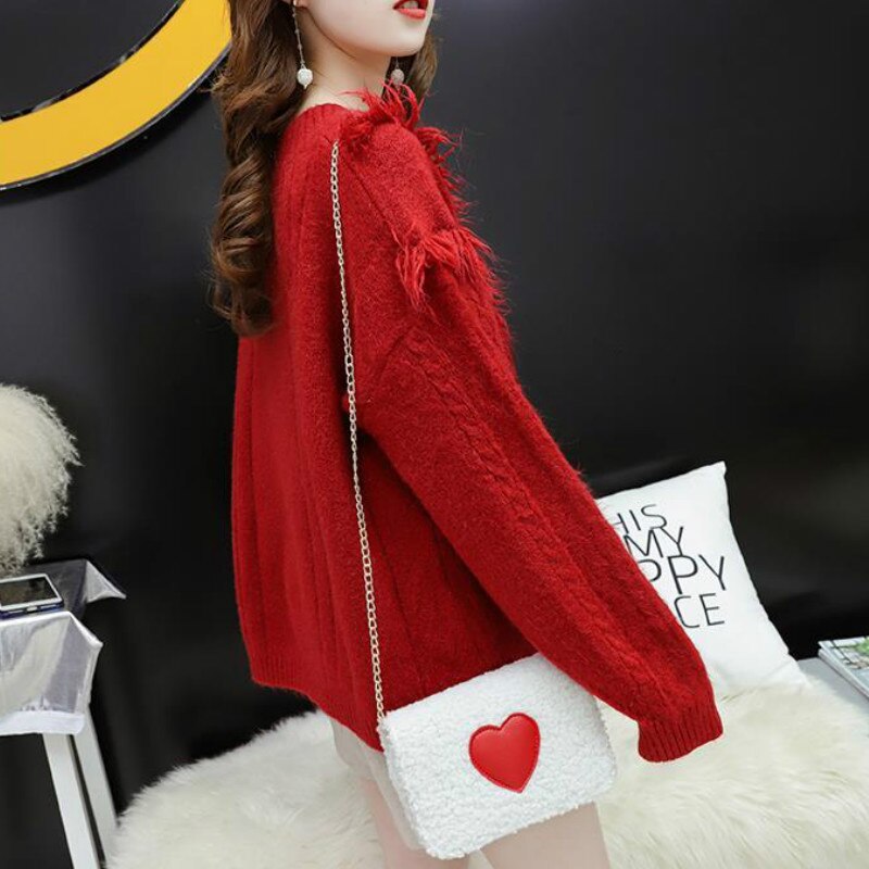 Tassel V-neck Solid Color Knitted Sweater