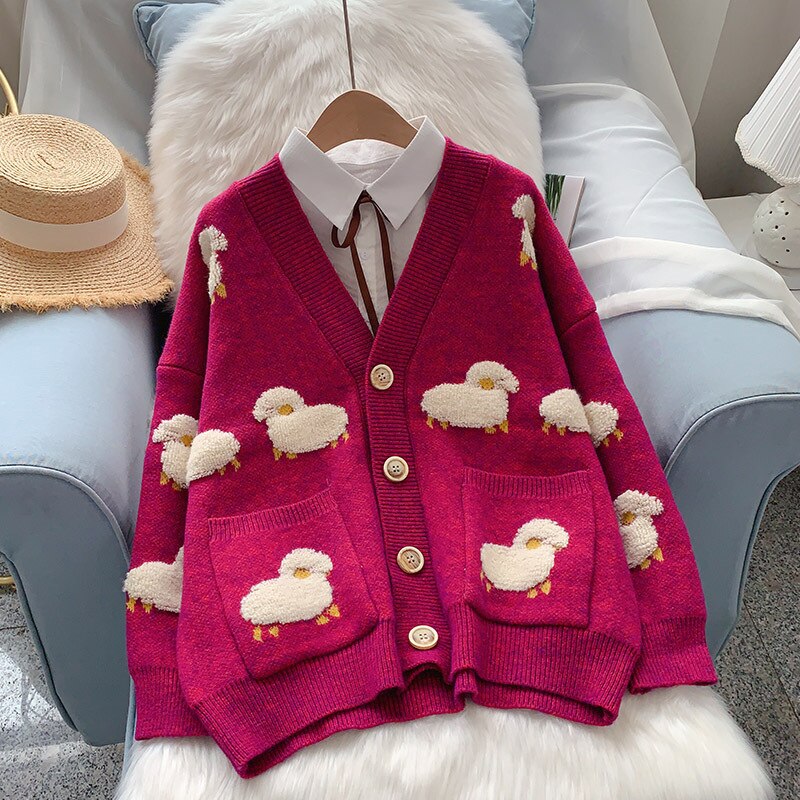 Sheeps Embossed  Knitted Cardigan