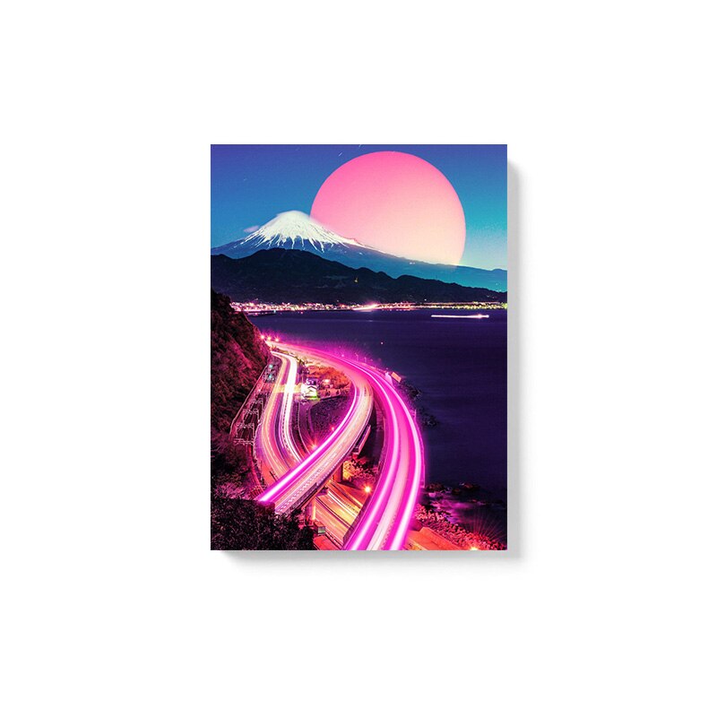 Neon City Synthwave Vaporwave Poster Canvas